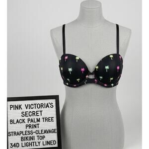PINK Victoria's Secret 34D Bra Black Neon Palm Tree Wear Everywhere VS